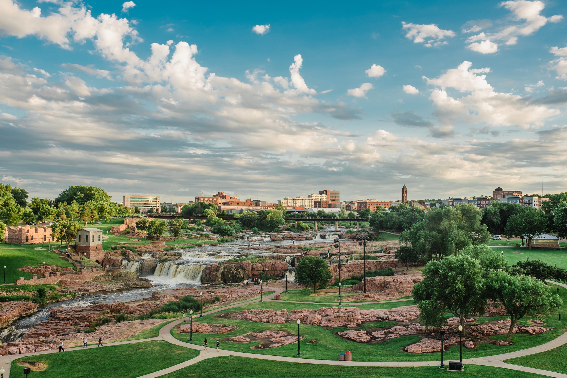 The Falls of the Big Sioux River with the Sioux Falls skyline beyond