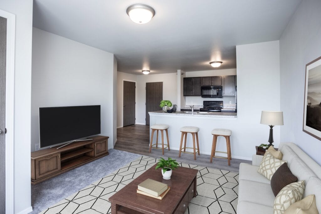 A furnished apartment interior typical of resident housing in Sioux Falls